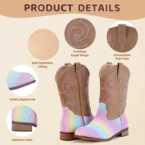 RLW Girls Cowboy Boots Kids Cowgirl Western Boot Glitter Round Toe with Walking Heel for Toddler/Little Kid/Big Kid2