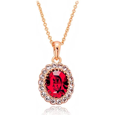 VONSSY Red Ruby Birthstone Gemstone Necklace | Heart Rectangle Oval Crystal Pendant | Rose/White/18k Gold Vintage Stylish Jewelry Gift Cover