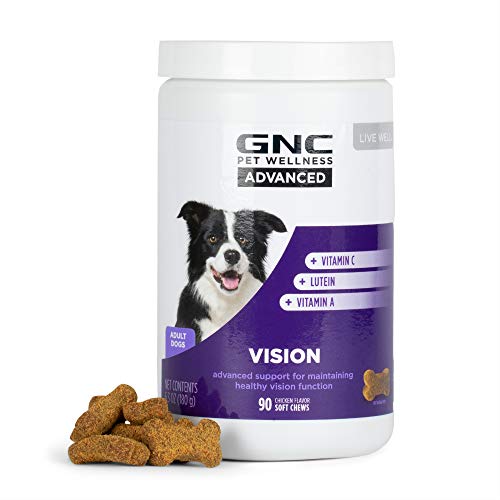 GNC Pets ADVANCED Vision Support Dog Supplements | 90 Ct Eye Supplement for Dogs to Support Healthy Vision Function | Chicken Flavored Soft Chews for Adult Dogs with Vitamin C, Lutein, and Vitamin A