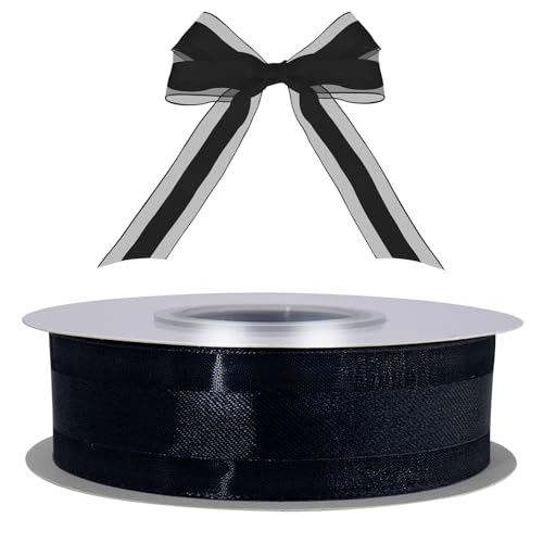 Organza & Satin Ribbons - 25mm Black, 45M, Perfect for Gift Wrapping, Hair, Wedding, Cake & Party Decoration