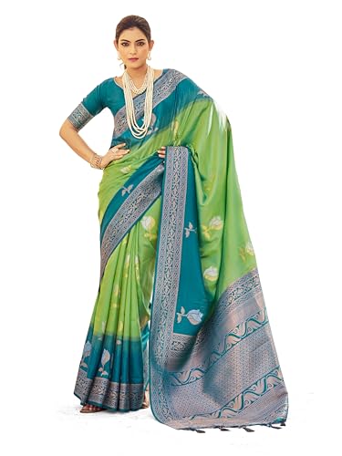 Image of SWORNOF Women's Kanjivaram Soft Silk Banarasi Sarees With Unstiched Blouse Piece