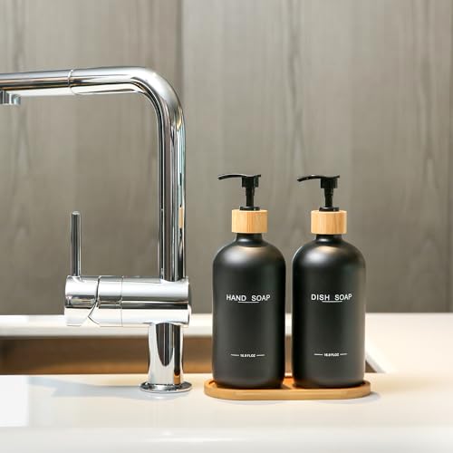 Image of Black Soap Dispenser, Hand Soap, and Dish Soap Dispenser Set Suitable for Kitchen Counter Decor. (Black)