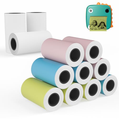MFLABEL Papel de impresión para cámara instantánea para niños, 12 rollos de papel de impresora térmica mini a color de 2.2 x 1.1 pulgadas, papel térmico HD para niños y cámara de repuesto para cámara