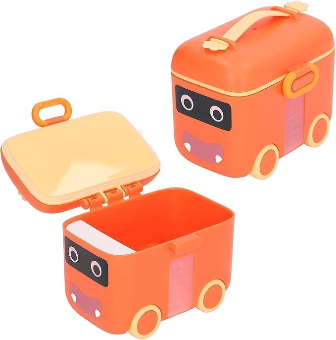 DTR Creation Baby Milk Powder Formula Dispenser with Carring Handle and Scoop Box | Multifunctional Snack Meal Box Storage Container First Feed Box with Wheel for Baby (Orange)-image-45
