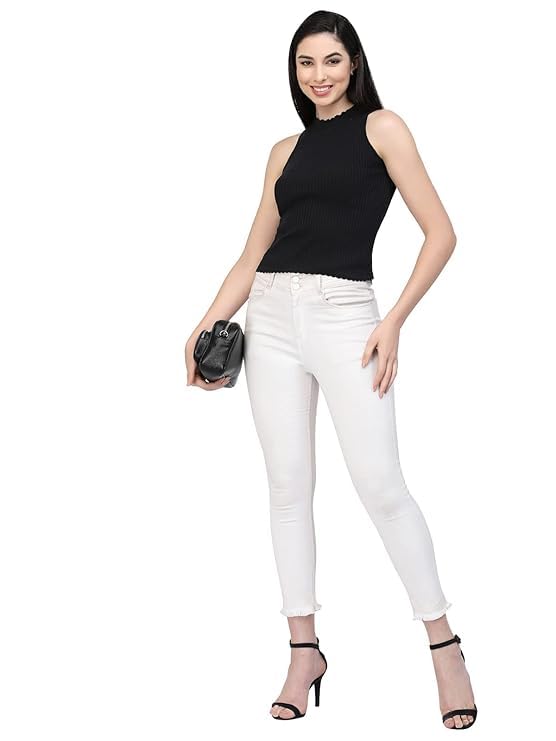 Image of Kalt Womens Knitted, Ribbed Cotton Fitted Sleeveless Round Neck Cami Tank Top