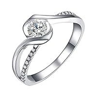 Bague Argent Femme Bague Zircone Cubique Fiançailles Promesse Mariage Eternité Bijoux Alliance Filles Épouse Cadeau Anniversaire Idee Cadeau Fête des Mères Saison des Diplômes