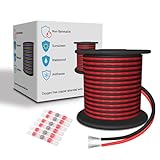 LEADTOPS Fil Electrique en Silicone 18 AWG Rouge/Noir 15,24 Mètres/Couleur 0,8 mm² 2 Cordons 18/2 Câble de Raccordement Flexible en Cuivre Etamé Toronné