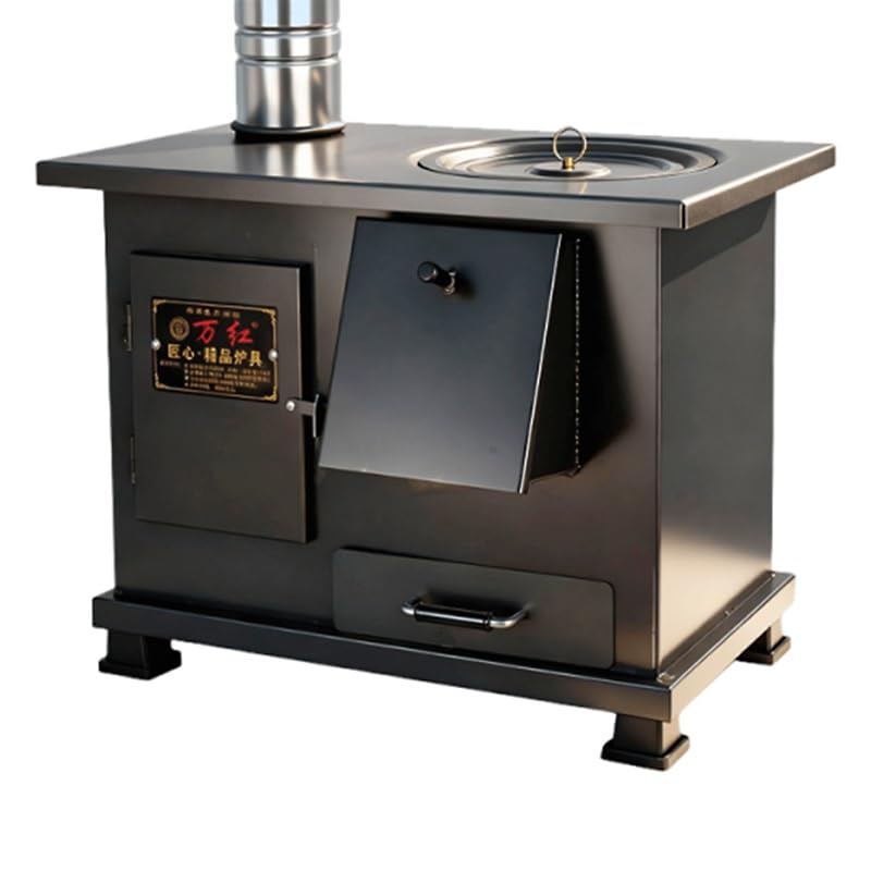 Estufa de Leña con Horno se Calienta Rápidamente Ahorro de Combustible, Estructura Robusta Totalmente Soldado Sin Humo Estufa de Leña Interior, para Calentar y Cocinar