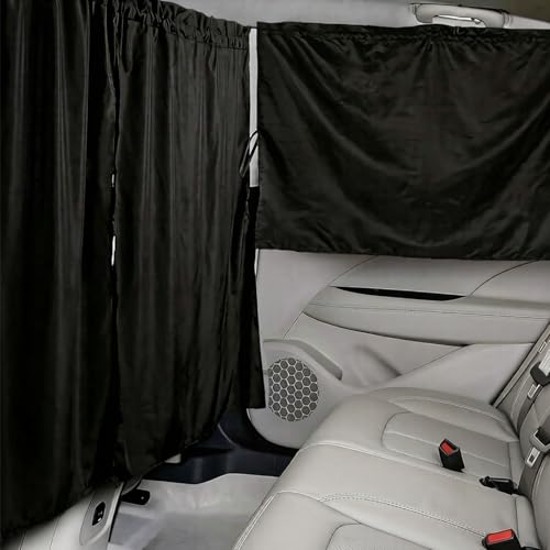 FRYQ Car Privacy Curtains, Set of 3 Upgraded Double-Layer Large Size Car Divider Curtain+Side Window Sunshade with Storage Bag, High Privacy Curtains for Travel Camping Nap Sleeping (Black)