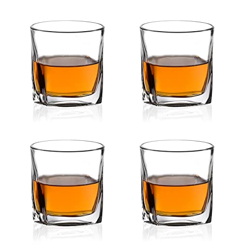 Amisglass Whisky Gläser 4er Set, Bleifrei Kristallgläser als Wassergläser & Longdrinkgläser, Gin Gläser Set 295ml, Rum Gläser Hochwertig & Einzigartig Cover
