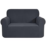 CHUN YI Stretch Oversized Chair Sofa Slipcover 1 Piece Couch Cover, 1 Seater Settee Coat Soft with Elastic Bottom, Checks Spandex Jacquard Fabric, Chair and A Half, Grey/Gray
