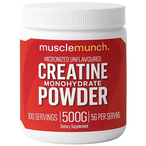 Creatine Monohydrate Powder 500g – 100% Pure, Unflavoured, Micronized Powder – Muscle Growth, Energy, Brain Function & Recovery – Pre & Post Workout Supplement – Muscle Munch Creatine Monohydrate