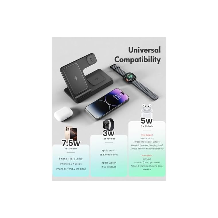 Wireless Charger iPhone Charging Station: 3 in 1 Charger Stand Multiple Devices for Apple - iPhone 17 16e 16 15 14 Pro Max 13 12 11 - Watch 10 9 8 7 6 5 4 3 2 SE and Ultra Series - Airpods 4 3 Pro - Image 3