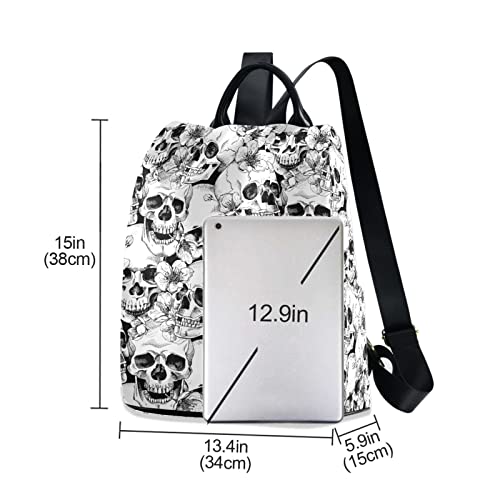 Image of Fustylead Backpack Purse for Women Fashion Ladies Shoulder Bags Large Travel Bag (Skulls and Cherry Flowers)