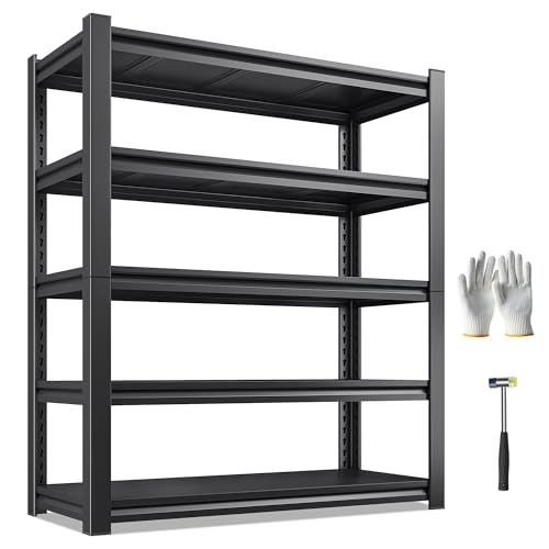 REIBII Garage Shelving 3000 LBS Storage Shelves Adjustable Metal Shelving, 5 Tier Garage Shelves for Basement, Warehouse, Kitchen, Pantry, Commercial, 72' H x 36' W x 16' D