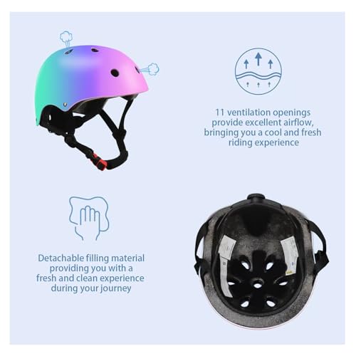 Image of Color Gradient Adjustable Kids Bike Helmet with Knee & Elbow Pads Set | Multi-Sport Safety Gear for Boys & Girls Ages 5-14 | Skateboarding, Scooters, Roller & Inline Skating, Longboarding