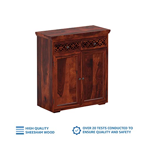 Image of SHIKHA WOOD CRAFT Solid Sheesham Wood Sideboard Cabinet with 2 Doors and 2 Drawers Storage | Wooden Kitchen Cabinet, Crockery Unit, Dining Room Organizer, Living Room Storage Furniture (Honey Finish)