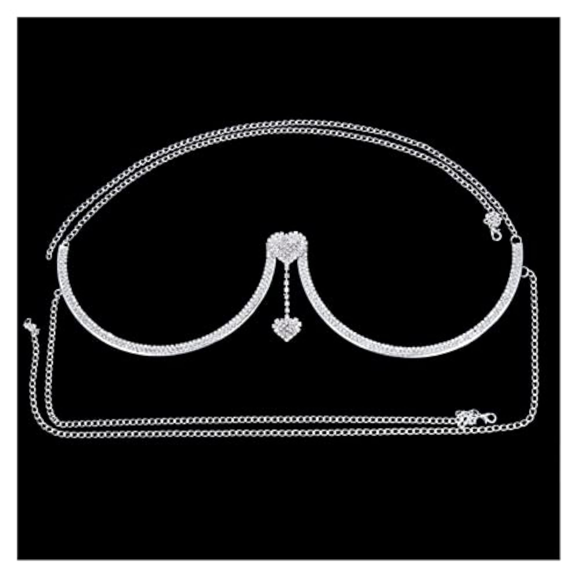 Rhinestone Heart Pendant Chest Holder Chain for Women