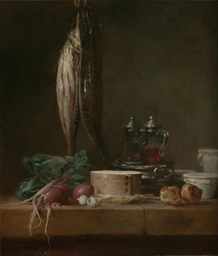Tableau graffiti nature morte aux poissons de Chardin pour déco murale 60x90cm