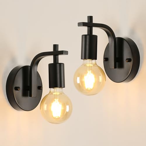 Pheashine 2 Pack Industrial Wall Lights Indoor Black Wall Lamps