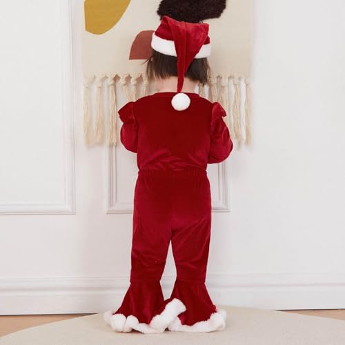 Toddler baby girl Christmas Outfits Letter Ruffle Long Sleeve Romper Flare Pants sets Newborn Fall Winter Clothes4