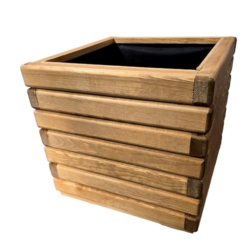 HolzGarden Pflanzkübel Holz 40x40x40 cm Imprägniert Farbe Pinia Wetterfest Blumenkasten Blumentopf Groß Außen Balkon Garten Pflanzkasten Outdoor 41l Serie FORNEA