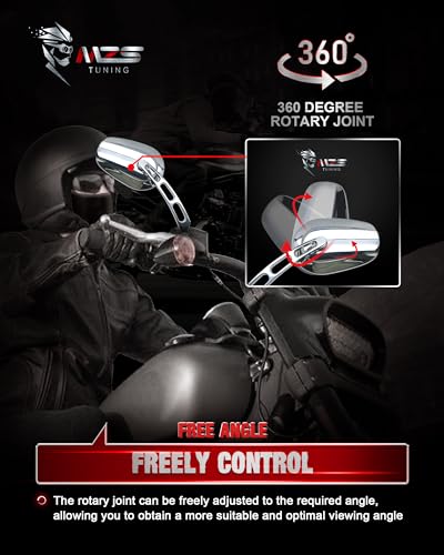 Image of MZS Motorcycle Mirrors Chrome, M8 Heavy Duty Motorbike Rear View Mirror Side Accessories Hollow Rod Compatible with Sportster Road King Street Glide Electra Dyna Softail Ultra Vrod