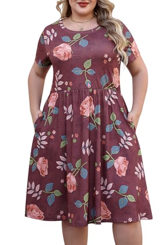 Image of Nemidor Women Plus Size Casual Dress Midi Flt Flare Pocket