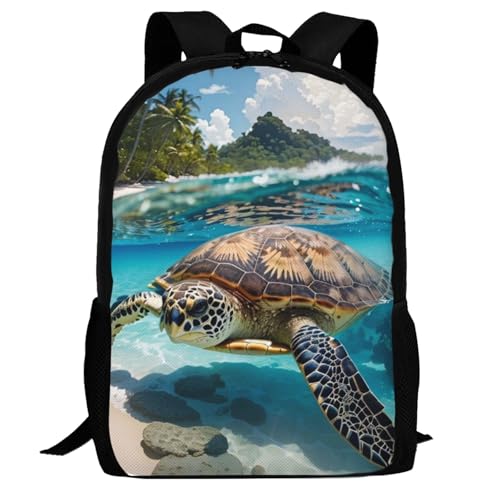 17 Inch Backpack for Beach Turtle Lightweight Adjustable Animal Backpacks with Mesh Side Pockets for Travel Outdoor Sports