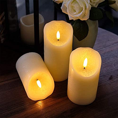 Wondise Flameless Flickering Pillar Candles With Remote And Timer, Battery Operated 3D Wick Real Wax Ivory Warm Light Led Pillar Candles For Home Decoration Indoor, Set Of 3(D3 X H4,5,6 Inch) #TOP3
