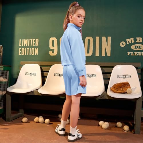 QPANCY Two Piece Sets for Girls Casual Sweatsuit Long Sleeve Full Zip Up Tracksuit Kid Sweat Shorts Sets3