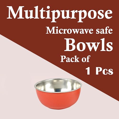Image of Zaib Stainless Steel Microsafe Bowl (350ml, 12cm) - Insulated Double Wall Serving Dish for Soup, Snacks, Desserts & Festive Treats - Microwave Safe Outside, Steel Inside (Red)