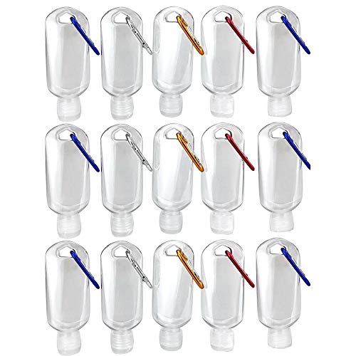 Juego de botellas de viaje I3C de 15 x 60 ml con llavero, botellas de plástico transparentes con 15 llaveros para artículos de tocador, loción, champú, líquidos
