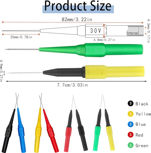 Image of 19pcs Test Back Probe Pin,0.7mm Test Probes Pins Insulation Piercing Needle Wire Piercing Probes Insulation Back Probe Non-Destructive Pin, Multimeter 4mm Banana Socket for Car Tester