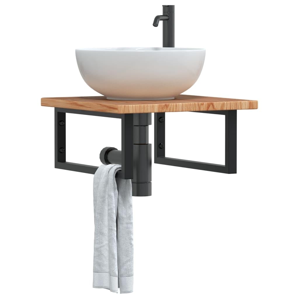 Étagère de vasque chêne massif 50cm avec support noir élégant