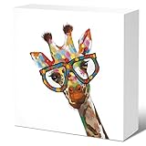 ZNGFON Funny Decorative Giraffe Desk Home Table Decor Sign,Giraffe Decor Sing, Giraffe Gifts for Women and Kids, 5x5 Inch