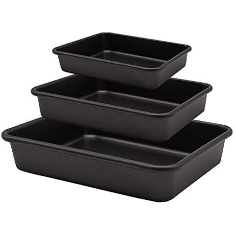 Roasting Tin Sets, Nonstick Oven Tray, Heavy Duty Baking Trays, 3 Pieces, Black Cover