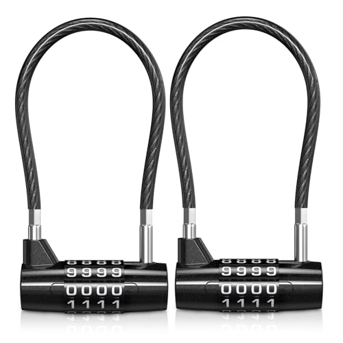 Image of KeeKit 4 Digit Combination Padlock, Resettable Padlock with Steel Wire Rope, Waterproof Lengthened Password Lock for Gyms, Schools, Fences, Toolboxes, Boxes, Cabinets - 2 Pack