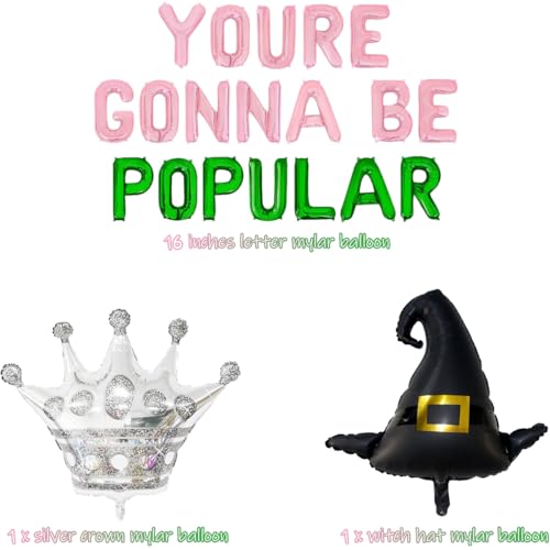 Image of You're Gonna Be Popular Balloon Banner for Witch Birthday Party Pink and Green Princess Witch Party Decorations