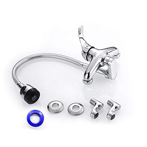 Wall Mount Faucet Kitchen 6 Inch Center with Sprayer Polished Chrome Commercial Single Handle Mixer Tap