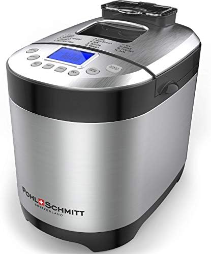 Pohl Schmitt Stainless Steel Bread Machine Bread Maker, 2LB 17-in-1, 14 Settings Incl Gluten Free & Fruit, Nut Dispenser, Nonstick Pan, 3 Loaf Sizes 3 Crust Colors, Keep Warm, and Recipes