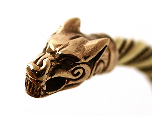 LynnAround Bronze Norse Viking Fenrir Wolf Head Twisted Cable Bangle Cuff Bracelet Arm Ring Pagan Jewelry4