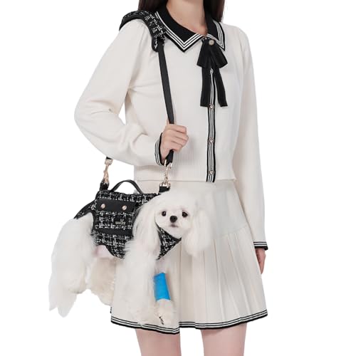 Wakytu 犬用 リフトハーネス キャリア VESハーネス 調整可能なリード付き 小型犬用 おやつポーチ付き ブラック Lサイズ