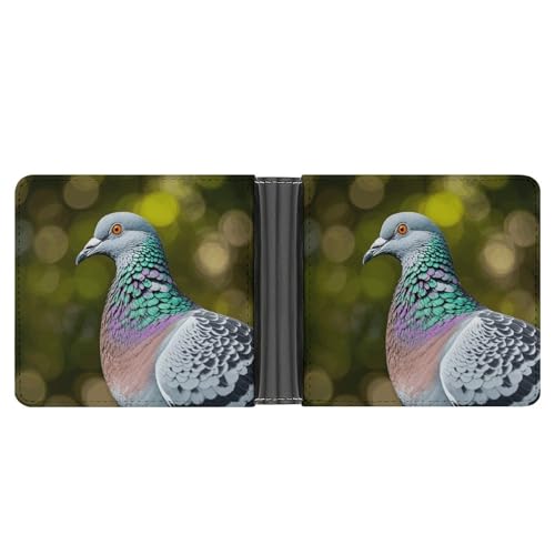 asbwuo Grey Pigeon Leather Bifold Wallet with 2 Hidden Pockets 6 Card Slots Slim Wallets for Cash, Cards, And ID