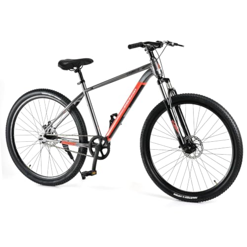 Image of FitTrip Scrambler 29T | Single Speed MTB | Zero Maintenance I 1030 Hi-Ten Steel Frame | Trioblade Dual Disk Brakes | Suspension Fork | Unisex | Fully Fitted (Red, 29 inch)