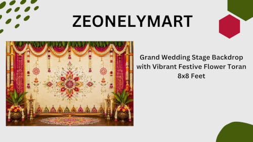 Image of Wedding Background Decoration Cloth | Grand Wedding Stage Backdrop with Vibrant Festive Flower Toran 8x8 Feet | Lakshmi Pooja Background