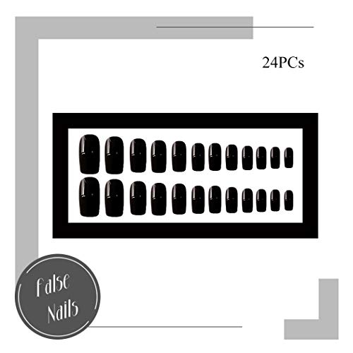 Jeweky Square Fake Nails Medium Glossy Press on Nails Full Cover Artificial False Nail for Women and Girls (24PCs) (Black)