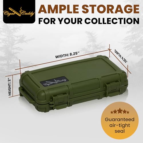 Cigar Caddy Matte Green Travel Cigar Humidor Case with Airtight Seal | Portable Humidor Box Cigar Travel Kit | Waterproof, Crush-Proof Cigar Holder with Humidifier Disc, Holds 5 Churchill Cigars - Thumbnail 7