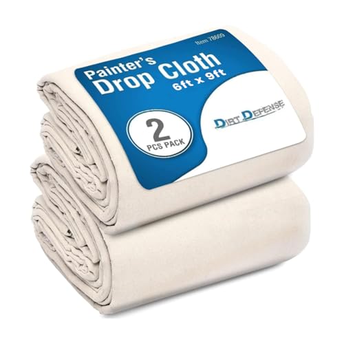Image of Drop Cloth Cotton Tarp Large Canvas Tarp for Art Supplies, Drop Cloths for Painting Supplies /Paint Canvas Fabric and Furniture Cover from Paint by DIRT DEFENSE (6ftx9ft Pack of 2)