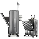 [SupTrip] スーツケース フロントオープン 多機能 キャリーケース 機内持ち込み 軽量 カップホルダー付き 隠しフック機能 キャリーバッグ USB+Type C充電機能 携帯スタンド TSAロック搭載 耐衝撃 静音 360度回転 キャリーバッグ 人気 おしゃれ 旅行 ビジネス 出張 修学 泊まる 入院 (グレー, S（1~3泊/40L/機内持込）)